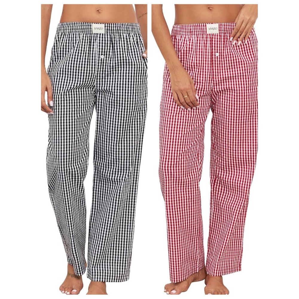 VIAKEO 2 Pack Gingham Pajama Pants 2XL Red Black Cotton Lounge Sleep Pockets Y2K